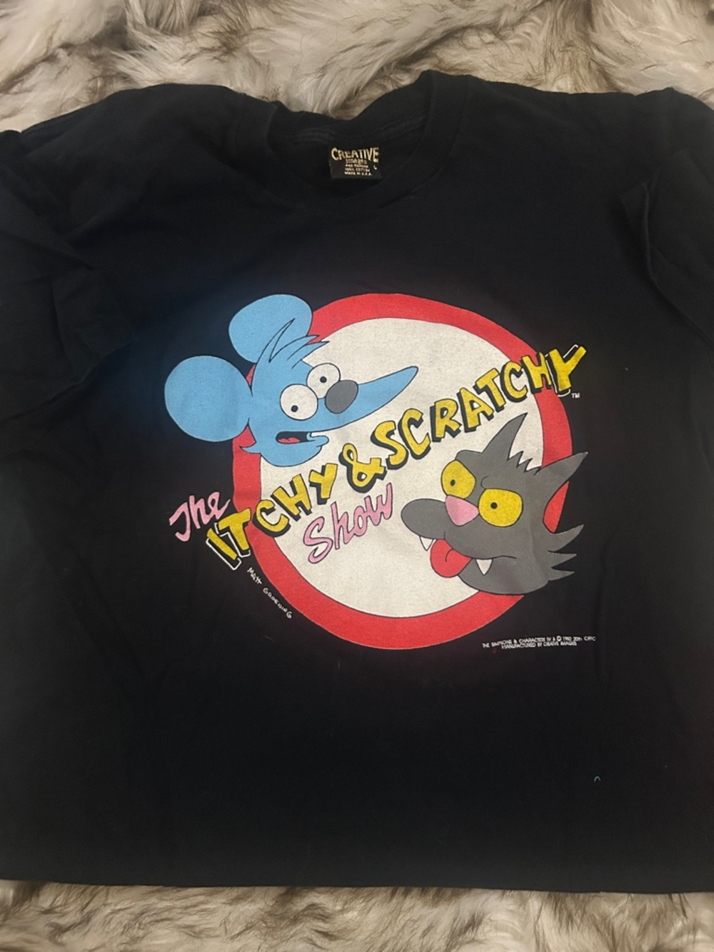Vintage 90s Creative The Itchy & Scratchy Show Graphic Tee - Black